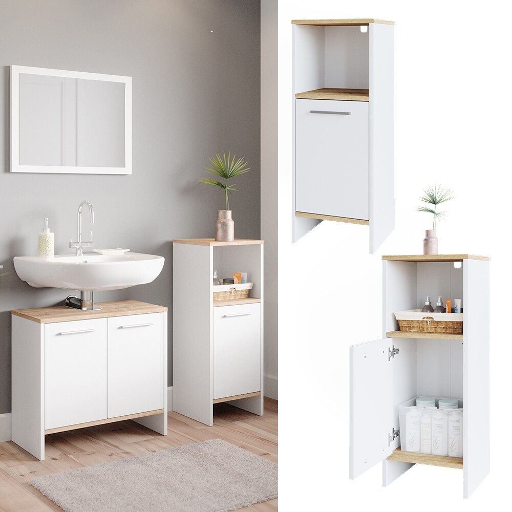 Vicco Midischrank Badschrank Badezimmerschrank Elvio Wei&szlig; Sonoma F&auml;cher Ablage - Bild 1