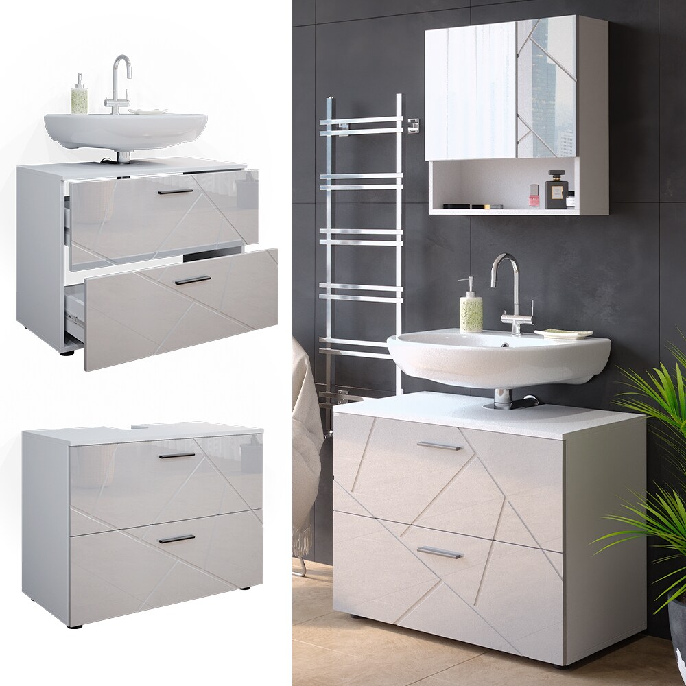 Vicco Waschtischunterschrank Badschrank Badezimmerschrank Irma Weiß 80 cm Hochglanz | 04066731052134