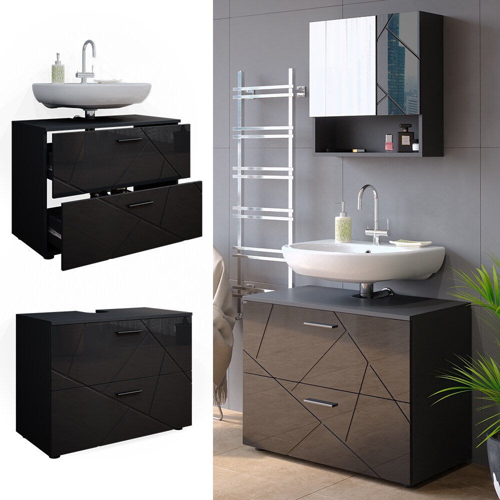 Vicco Waschtischunterschrank Badschrank Badezimmerschrank Irma Anthrazit 80 cm Hochglanz - Bild 1
