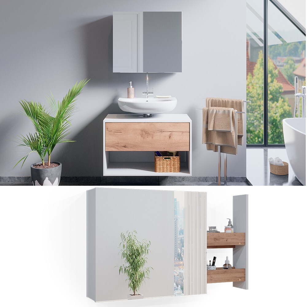 Vicco Spiegelschrank Badspiegel Wandspiegel Kate Wei&szlig; Eiche Spiegel Badm&ouml;bel - Bild 1