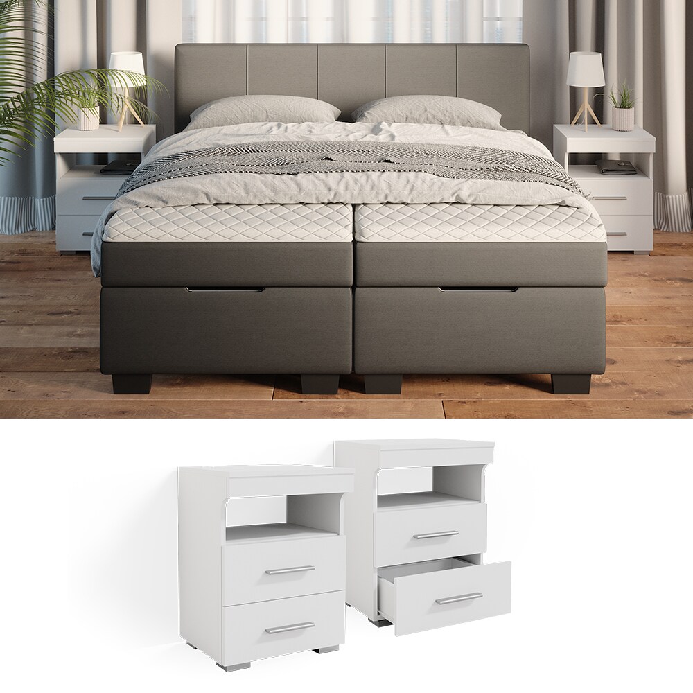 Vicco Nachtschrank Nachttisch Beistelltisch Evi Wei&szlig; Kommode Schublade 2er Set - Bild 1