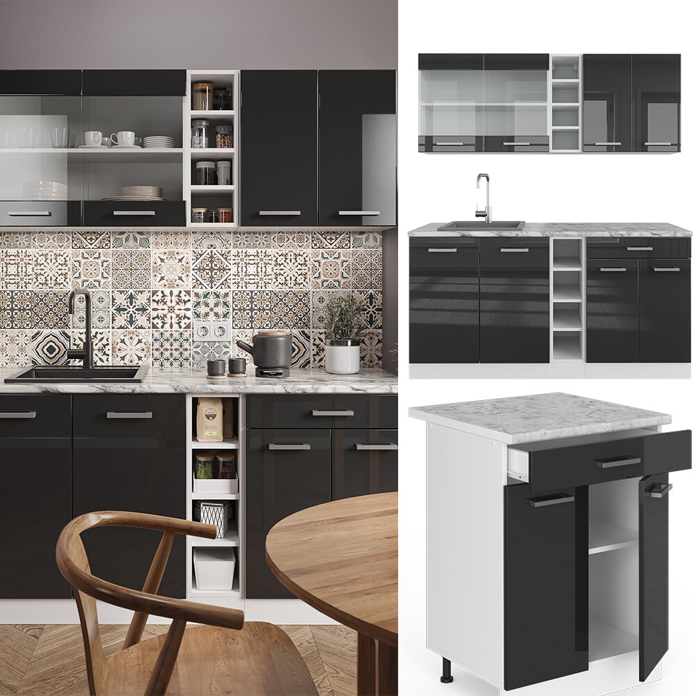 Vicco K&uuml;chenzeile K&uuml;chenblock Einbauk&uuml;che R-Line Single Wei&szlig; Anthrazit Arbeitsplatte - Bild 1