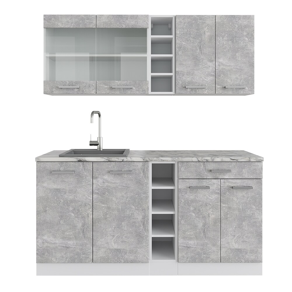 Vicco Küchenzeile Küchenblock Einbauküche R-Line Single Weiß Beton 160 cm