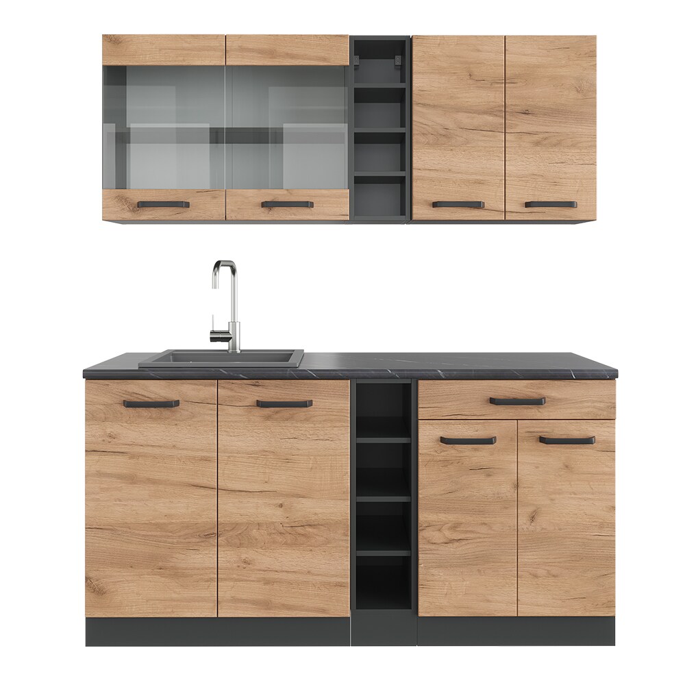 Vicco Küchenzeile Küchenblock Einbauküche R-Line Single Anthrazit Eiche 160 cm