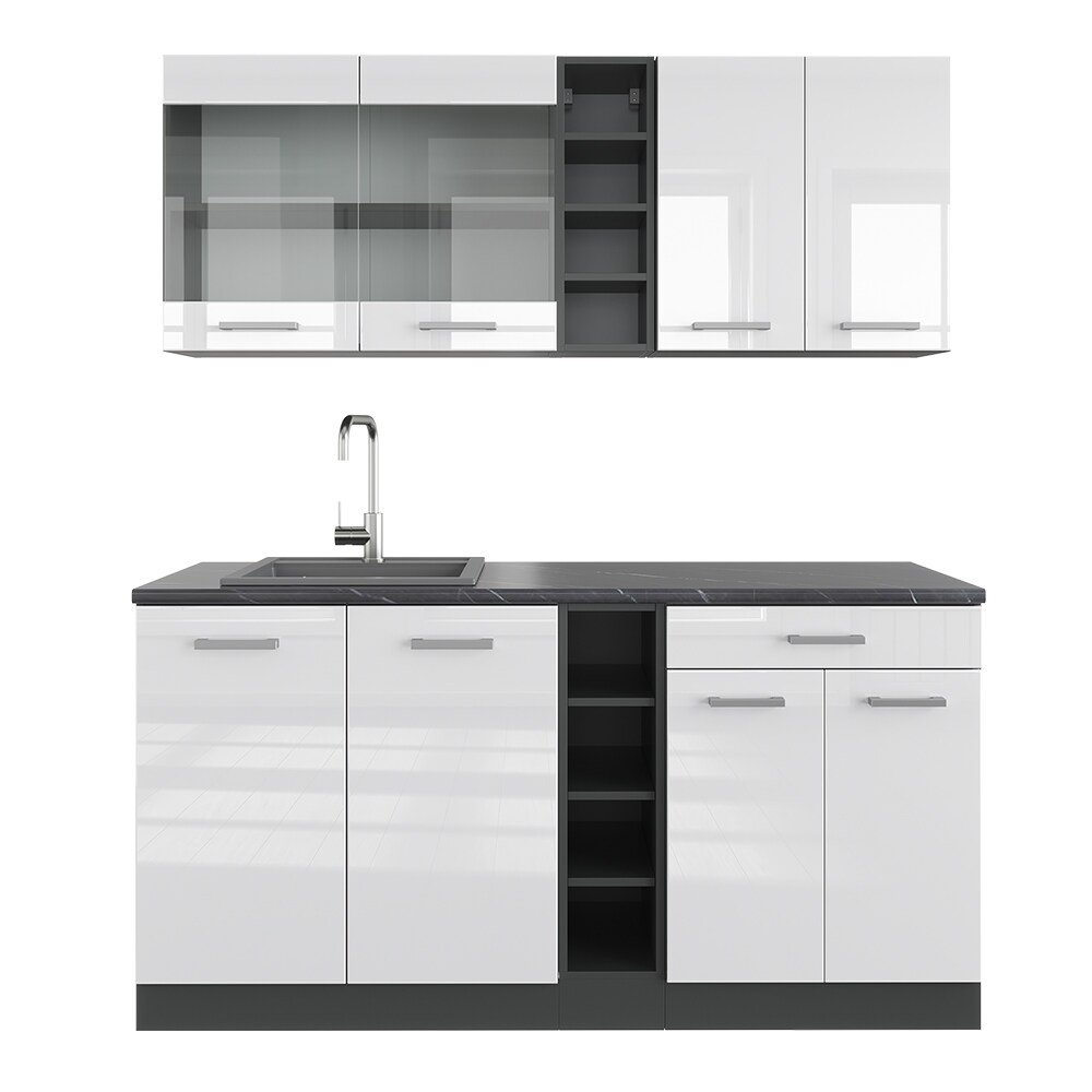 Vicco Küchenzeile Küchenblock Einbauküche R-Line Single Anthrazit Weiß Hochglanz 160 cm