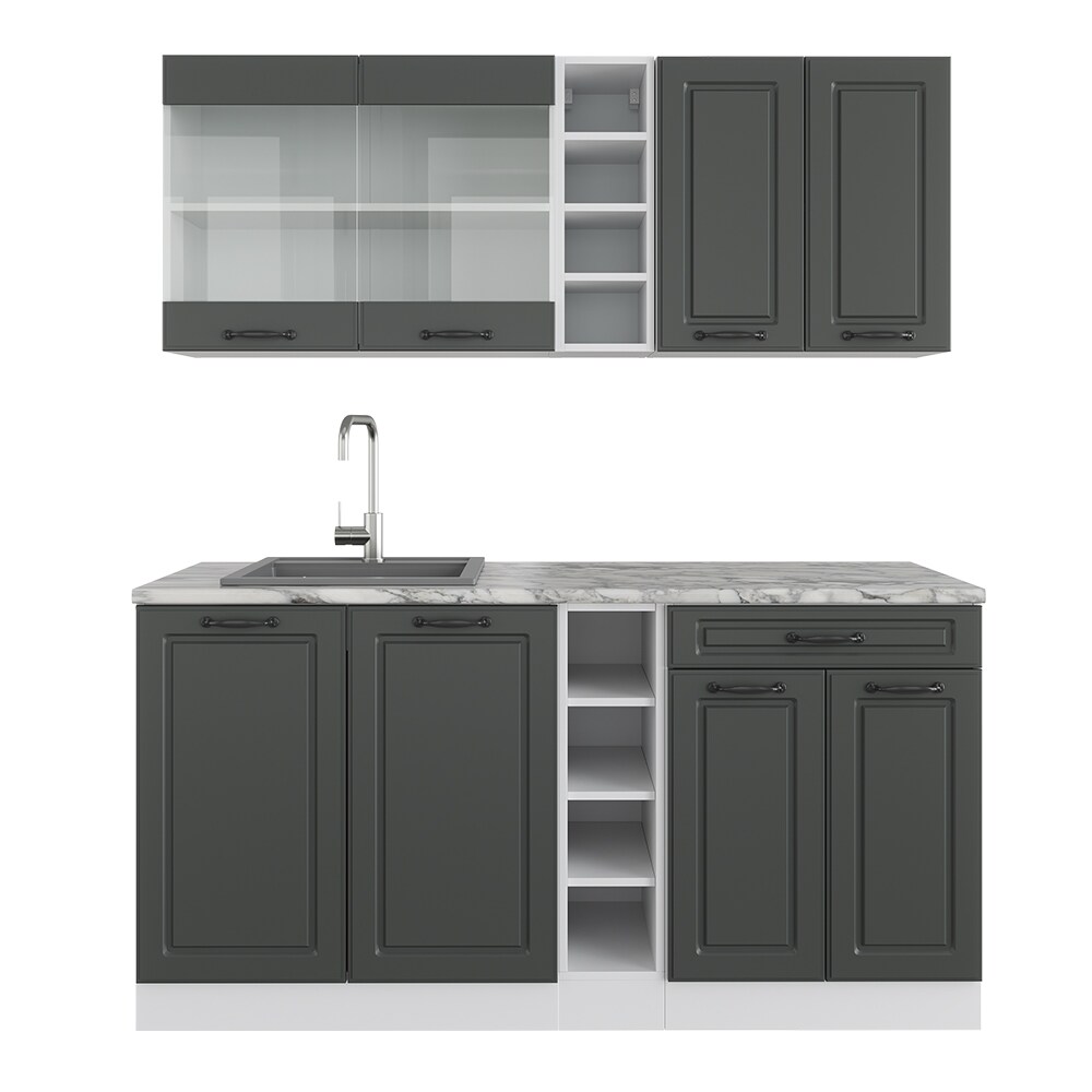 Vicco Küchenzeile Küchenblock Einbauküche R-Line Single Landhaus Weiß Anthrazit 180 cm
