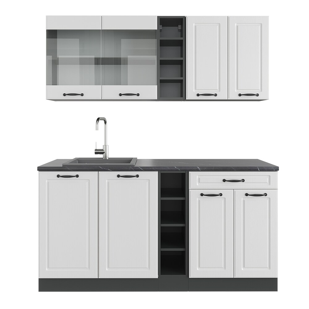 Vicco Küchenzeile Küchenblock Einbauküche R-Line Single Landhaus Anthrazit Weiß 160 cm