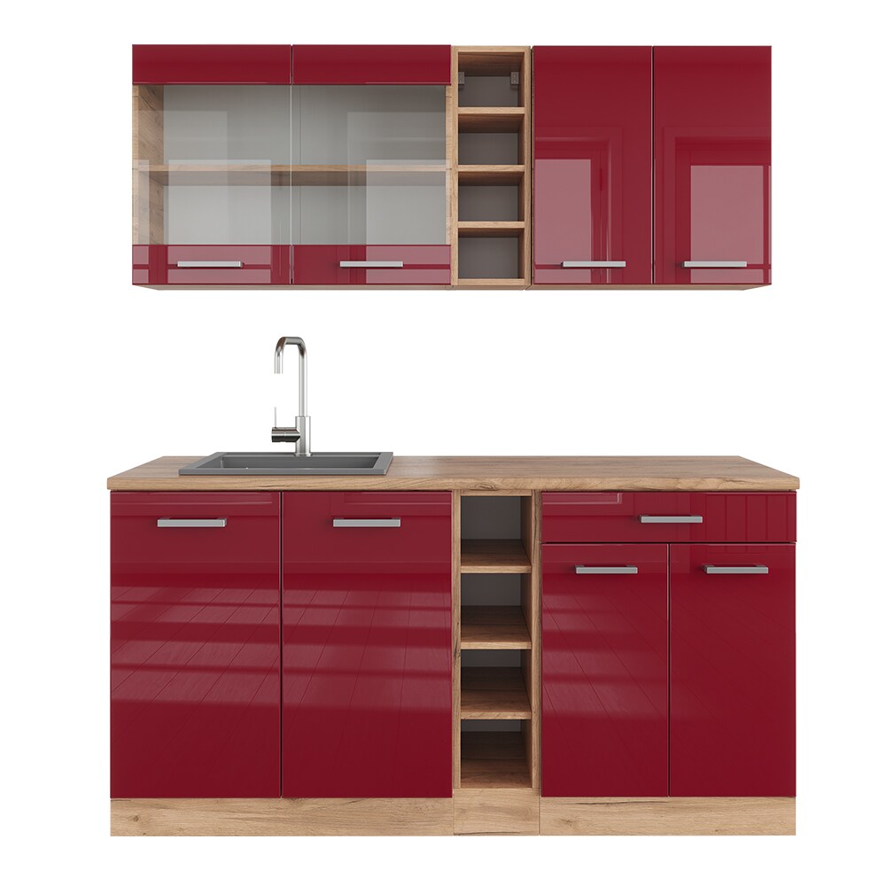 Vicco Küchenzeile Küchenblock Einbauküche R-Line Single Eiche Bordeaux Hochglanz 160 cm