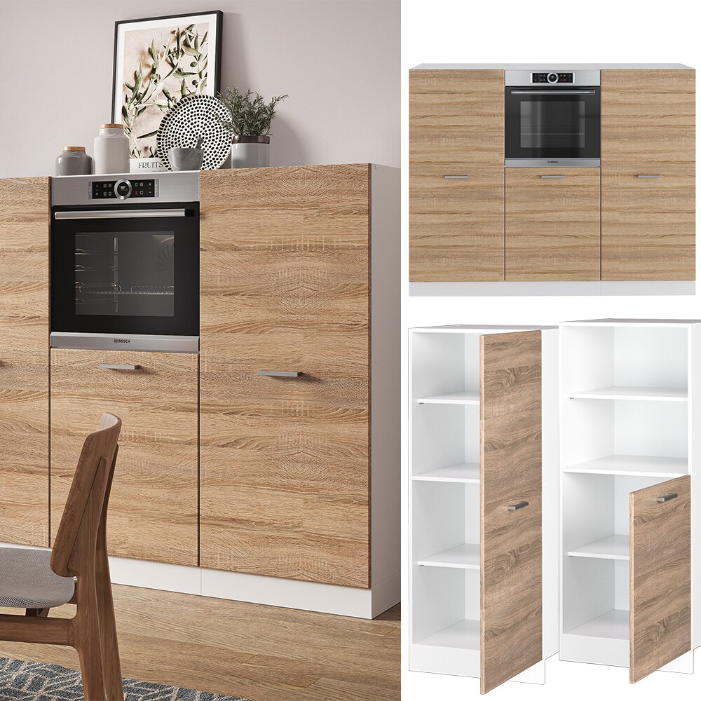 Vicco Küchenzeile Küchenblock Einbauküche R-Line Weiß Sonoma Backofen Küchenschrank