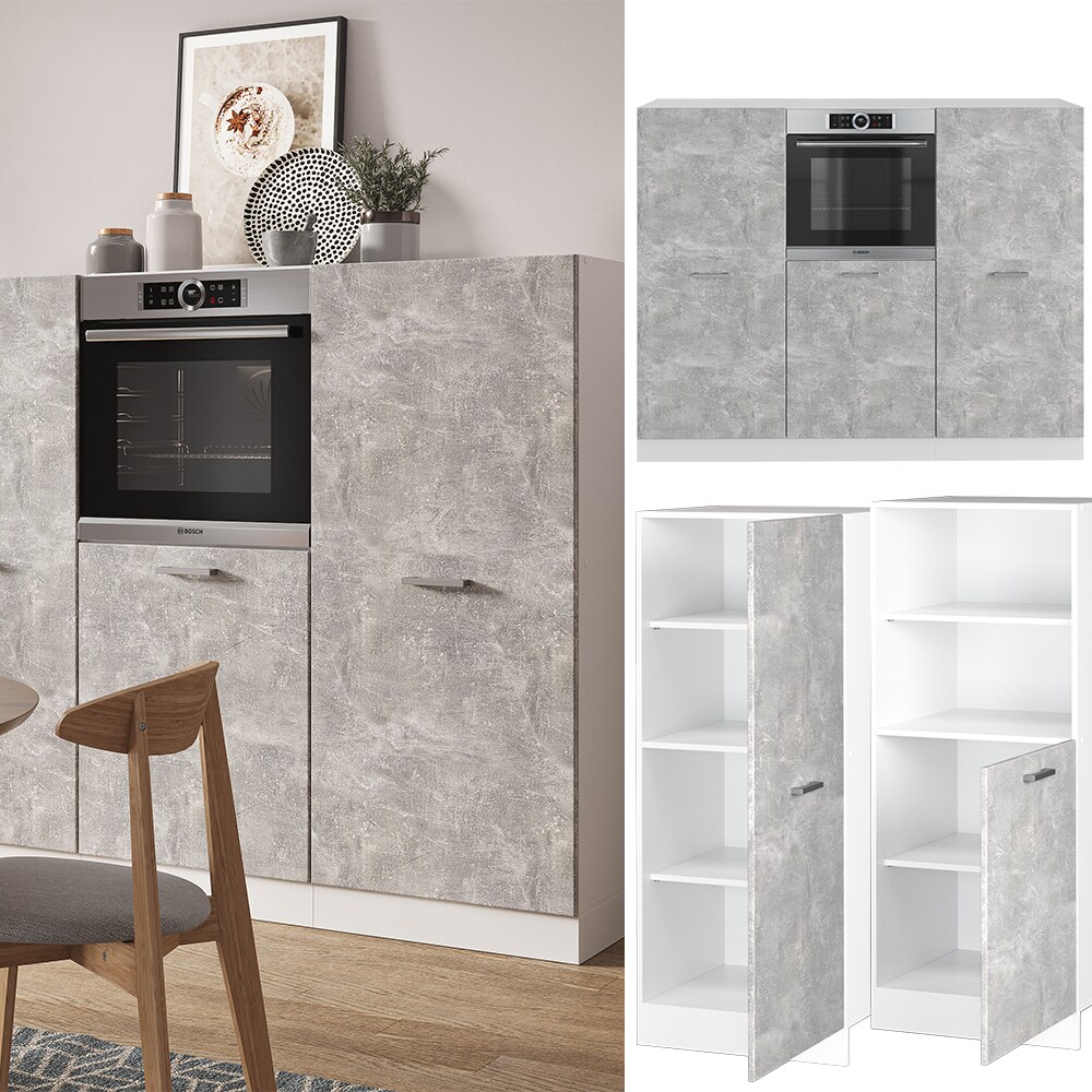 Vicco K&uuml;chenzeile K&uuml;chenblock Einbauk&uuml;che R-Line Wei&szlig; Beton Backofen K&uuml;chenschrank - Bild 1