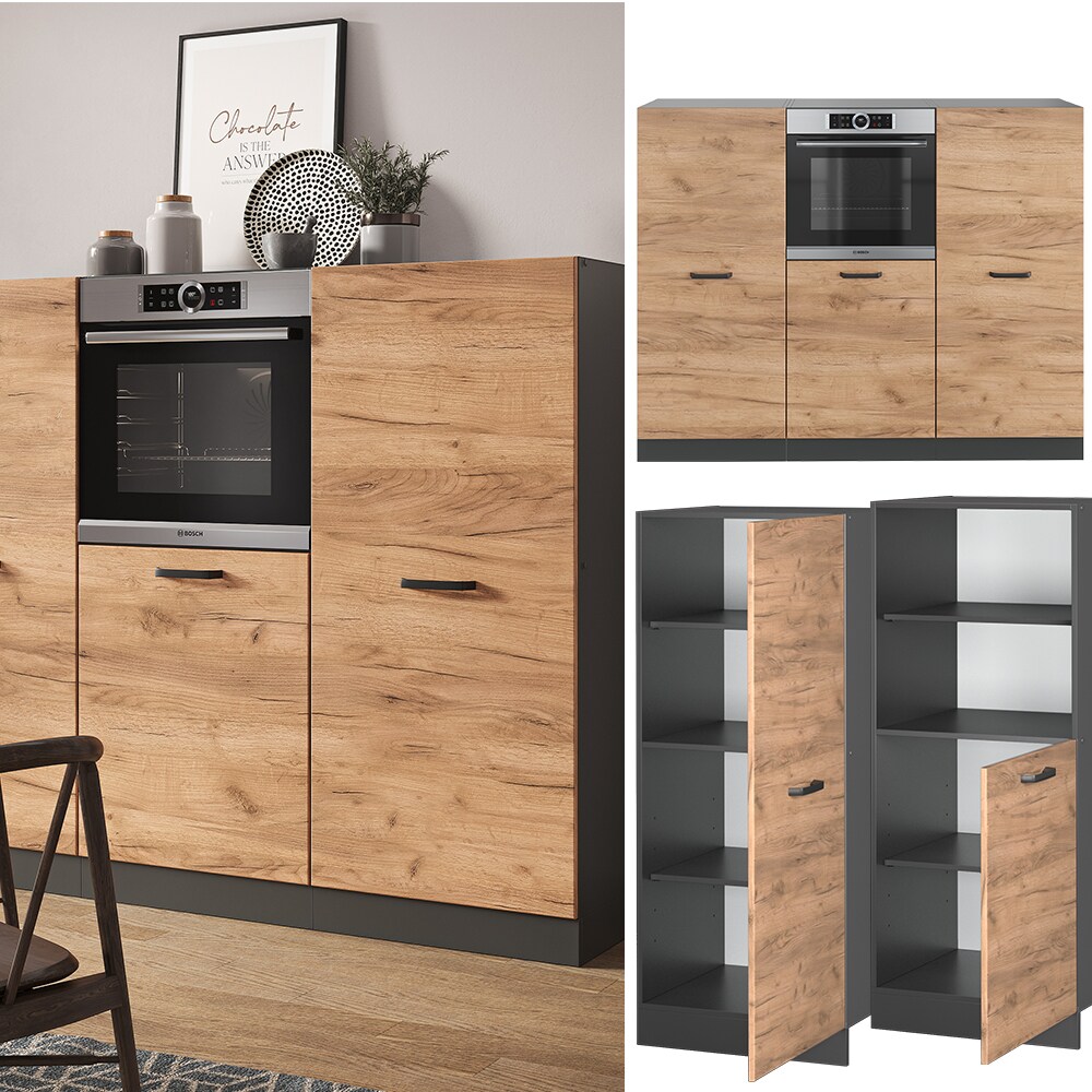 Vicco K&uuml;chenzeile K&uuml;chenblock Einbauk&uuml;che R-Line Anthrazit Eiche Backofen K&uuml;chenschrank - Bild 1