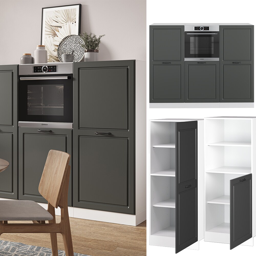 Vicco K&uuml;chenzeile K&uuml;chenblock Einbauk&uuml;che R-Line Landhaus Wei&szlig; Anthrazit Backofen - Bild 1