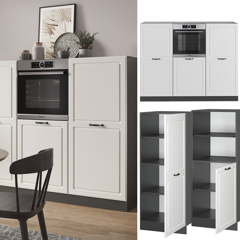 Vicco Küchenzeile Küchenblock Einbauküche R-Line Landhaus Anthrazit Weiß Backofen