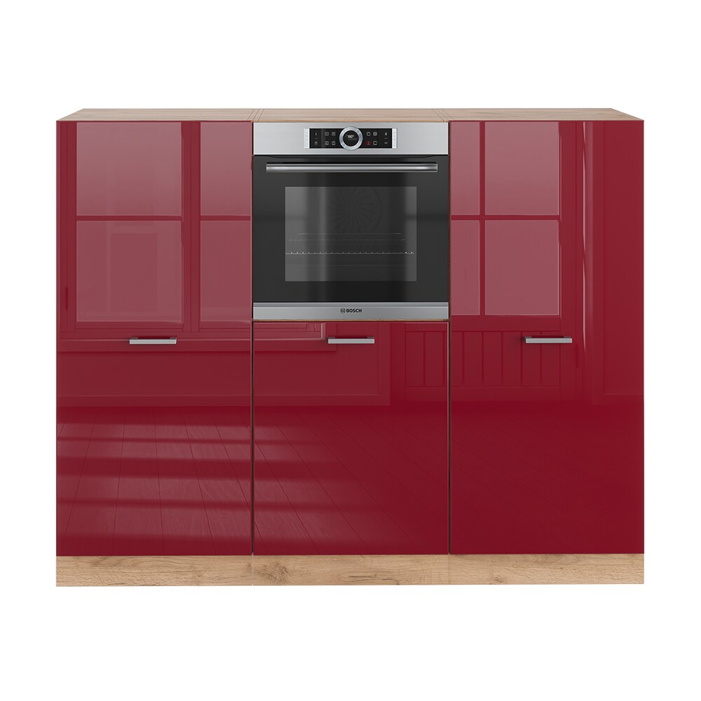 Vicco Küchenzeile Küchenblock Einbauküche R-Line Eiche Bordeaux Hochglanz Backofen
