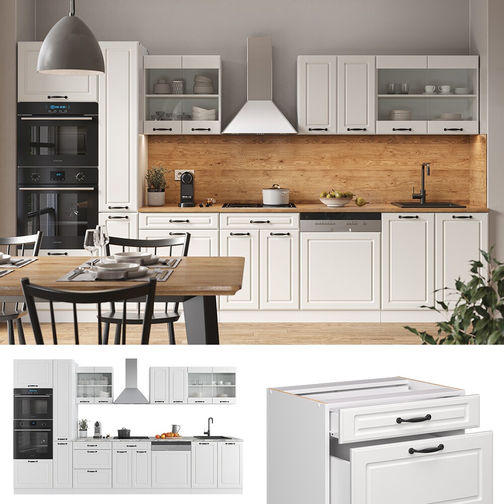 Vicco Küchenzeile Küchenblock Einbauküche R-Line 350 cm Landhaus Weiß Küche