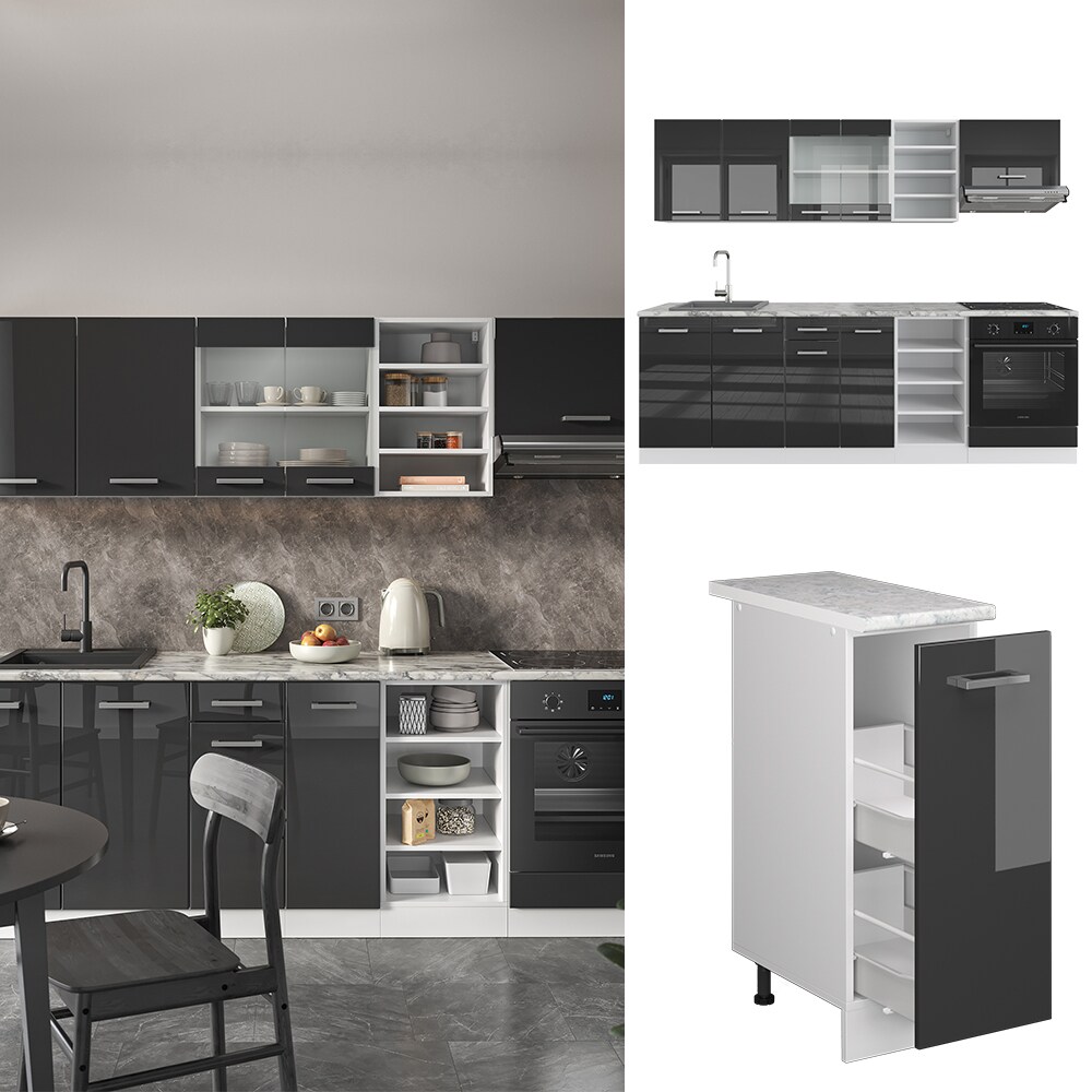 Vicco K&uuml;chenzeile K&uuml;chenblock Einbauk&uuml;che R-Line 240 cm Wei&szlig; Anthrazit Hochglanz - Bild 1