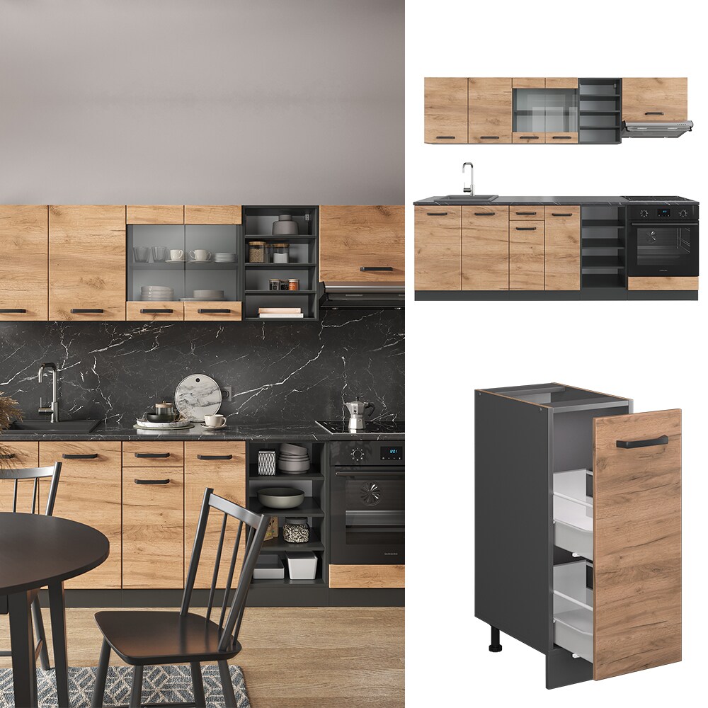 Vicco Küchenzeile Küchenblock Einbauküche R-Line 240 cm Anthrazit Eiche Küche