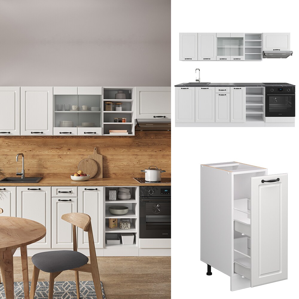Vicco Küchenzeile Küchenblock Einbauküche R-Line 240 cm Landhaus Weiß Küche