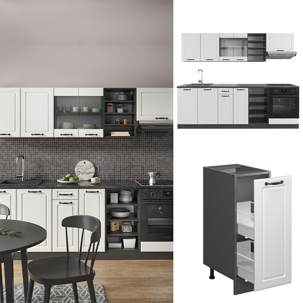 Vicco Küchenzeile Küchenblock Einbauküche R-Line 240 cm Landhaus Anthrazit Weiß Küche