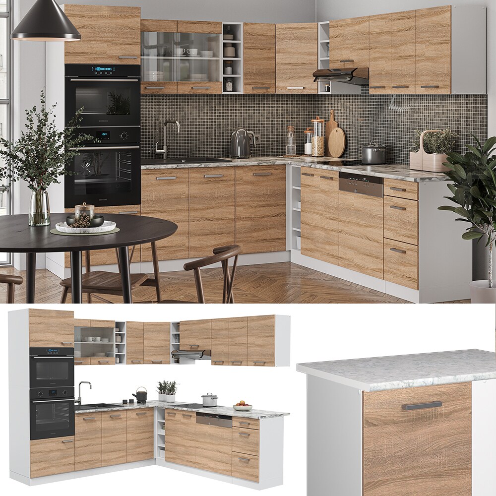 Vicco K&uuml;chenzeile Eckk&uuml;che Einbauk&uuml;che R-Line Ecke Wei&szlig; Sonoma Arbeitsplatte - Bild 1