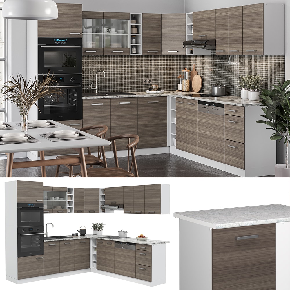 Vicco K&uuml;chenzeile Eckk&uuml;che Einbauk&uuml;che R-Line Ecke Wei&szlig; Edelgrau K&uuml;chenblock K&uuml;che - Bild 1