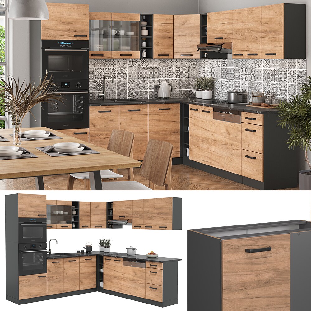 Vicco K&uuml;chenzeile Eckk&uuml;che Einbauk&uuml;che R-Line Ecke Anthrazit Eiche K&uuml;chenblock - Bild 1