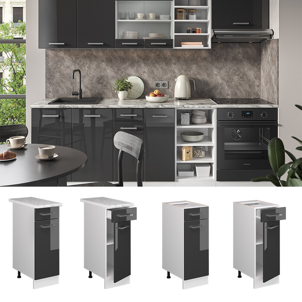 Vicco Schubunterschrank K&uuml;chenschrank K&uuml;chenzeile R-Line 30 cm Wei&szlig; Anthrazit T&uuml;r Schublade - Bild 1