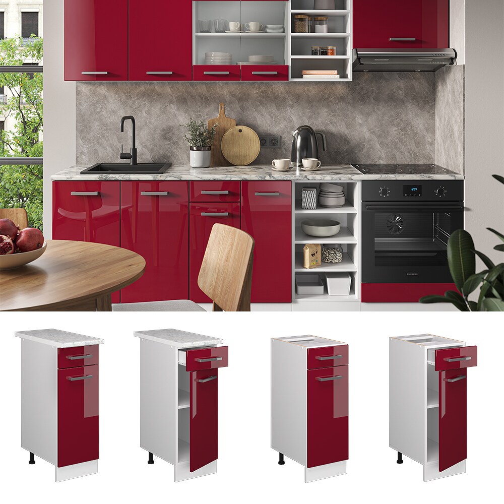 Vicco Schubunterschrank Küchenschrank Küchenzeile R-Line 30 cm Weiß Bordeaux Tür Schublade