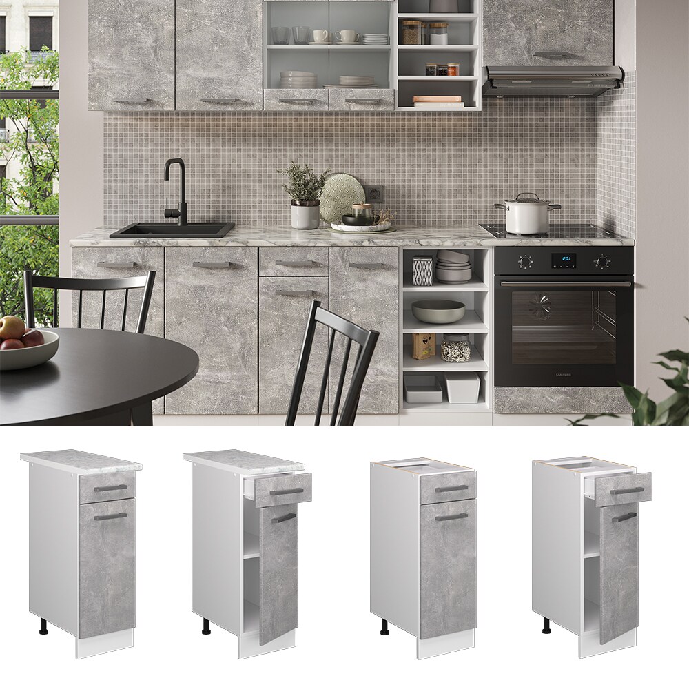 Vicco Schubunterschrank K&uuml;chenschrank K&uuml;chenzeile R-Line 30 cm Wei&szlig; Beton T&uuml;r Schublade Arbeitsplatte - Bild 1