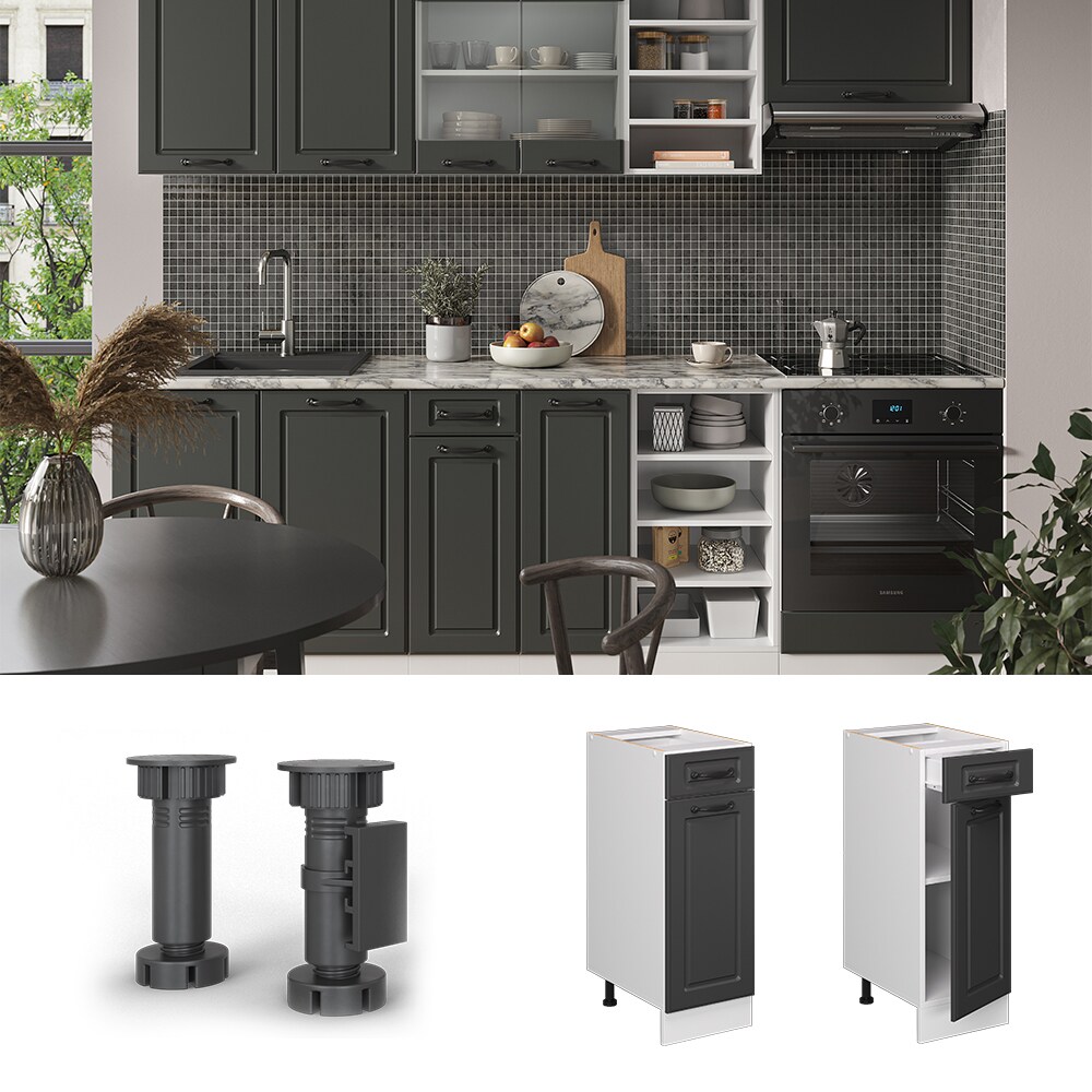 Vicco Schubunterschrank K&uuml;chenschrank K&uuml;chenzeile R-Line Landhaus 30 cm Wei&szlig; Anthrazit T&uuml;r Schublade - Bild 1