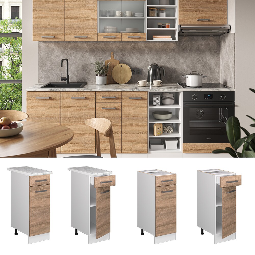 Vicco Schubunterschrank Küchenschrank Küchenzeile R-Line 30 cm Weiß Sonoma Tür Schublade Arbeitsplatte
