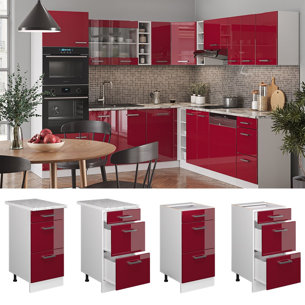 Vicco Schubladenunterschrank Küchenschrank Küchenzeile R-Line 40 cm Weiß Bordeaux Schublade