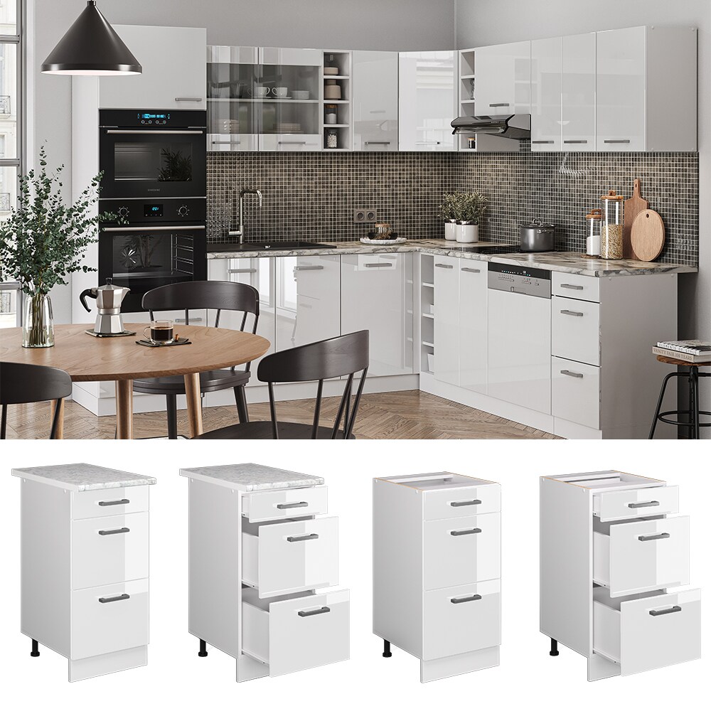 Vicco Schubladenunterschrank K&uuml;chenschrank K&uuml;chenzeile R-Line 40 cm Wei&szlig; Schublade Arbeitsplatte - Bild 1