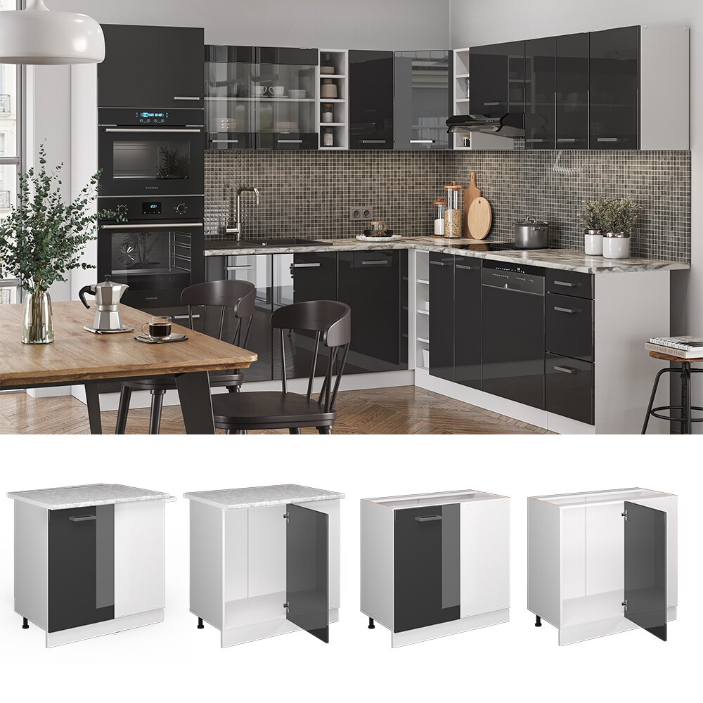 Vicco Eckunterschrank K&uuml;chenschrank K&uuml;chenzeile R-Line 86 cm Wei&szlig; Anthrazit T&uuml;r Hochglanz - Bild 1