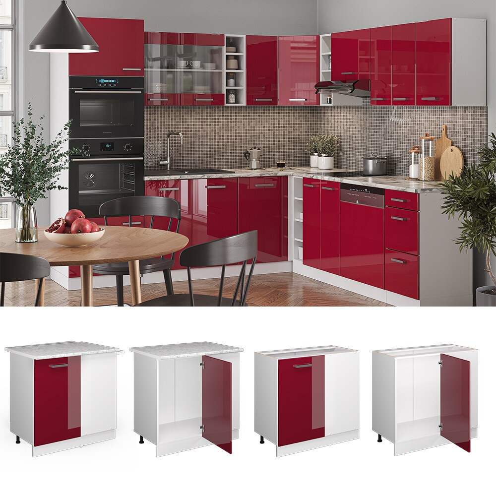 Vicco Eckunterschrank Küchenschrank Küchenzeile R-Line 86 cm Weiß Bordeaux Tür Hochglanz