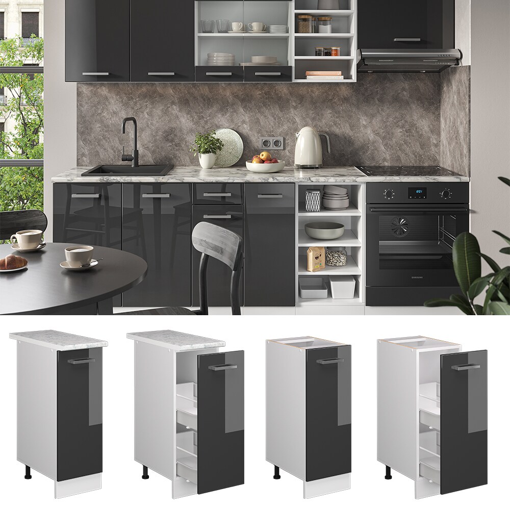 Vicco Apothekerunterschrank Küchenschrank Küchenzeile R-Line 30 cm Weiß Anthrazit Hochglanz
