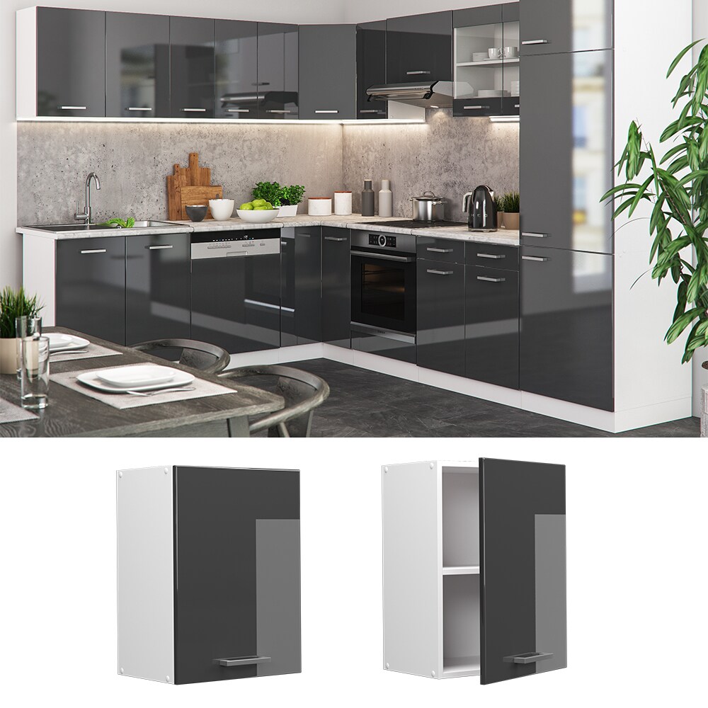 Vicco H&auml;ngeschrank K&uuml;chenschrank K&uuml;chenzeile R-Line 45 cm Wei&szlig; Anthrazit T&uuml;r F&auml;cher Hochglanz - Bild 1