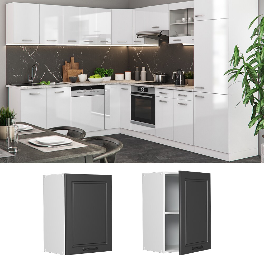 Vicco H&auml;ngeschrank K&uuml;chenschrank K&uuml;chenzeile R-Line Landhaus 45 cm Wei&szlig; Anthrazit T&uuml;r F&auml;cher - Bild 1