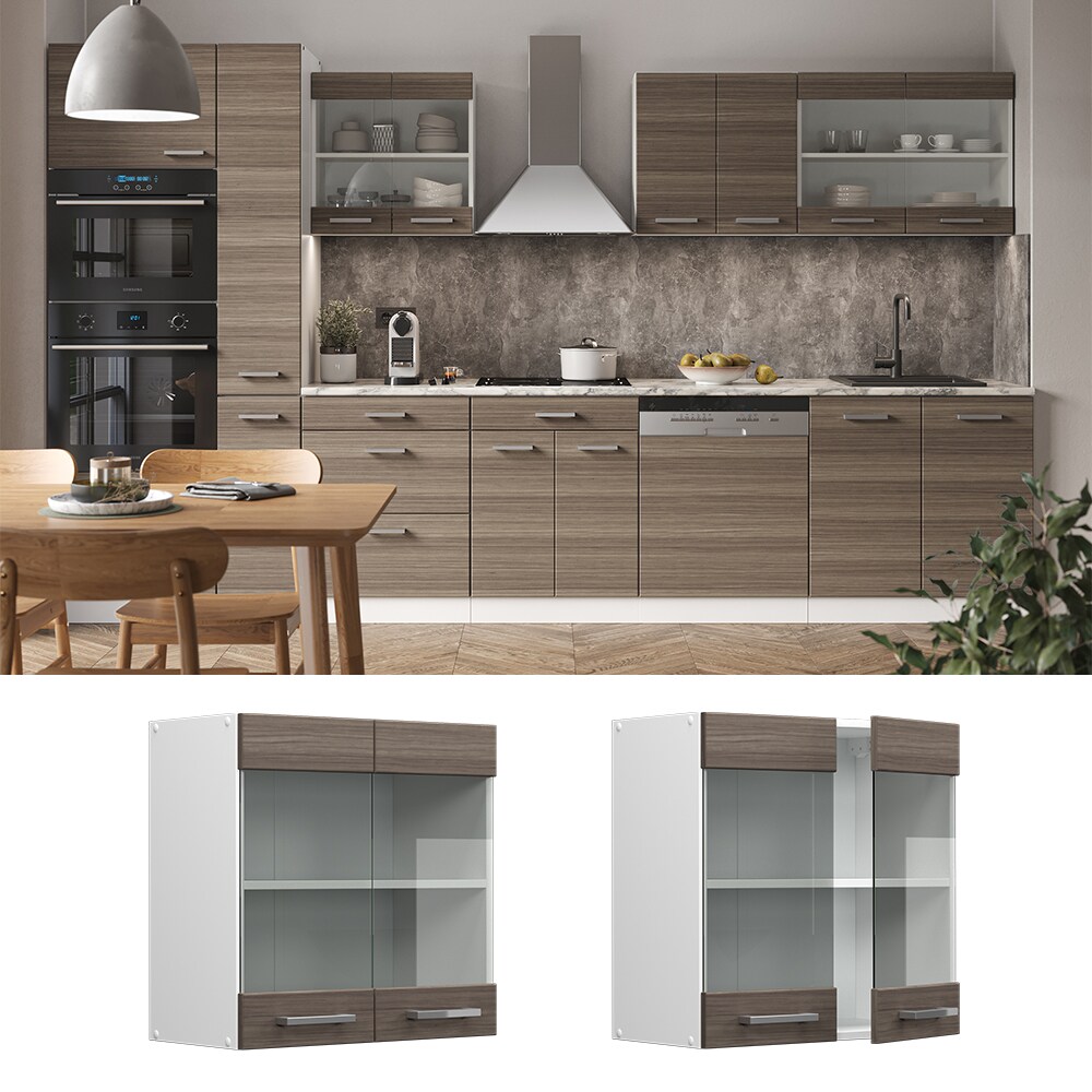 Vicco H&auml;ngeglasschrank K&uuml;chenschrank K&uuml;chenzeile R-Line 60 cm Wei&szlig; Edelgrau T&uuml;r F&auml;cher - Bild 1