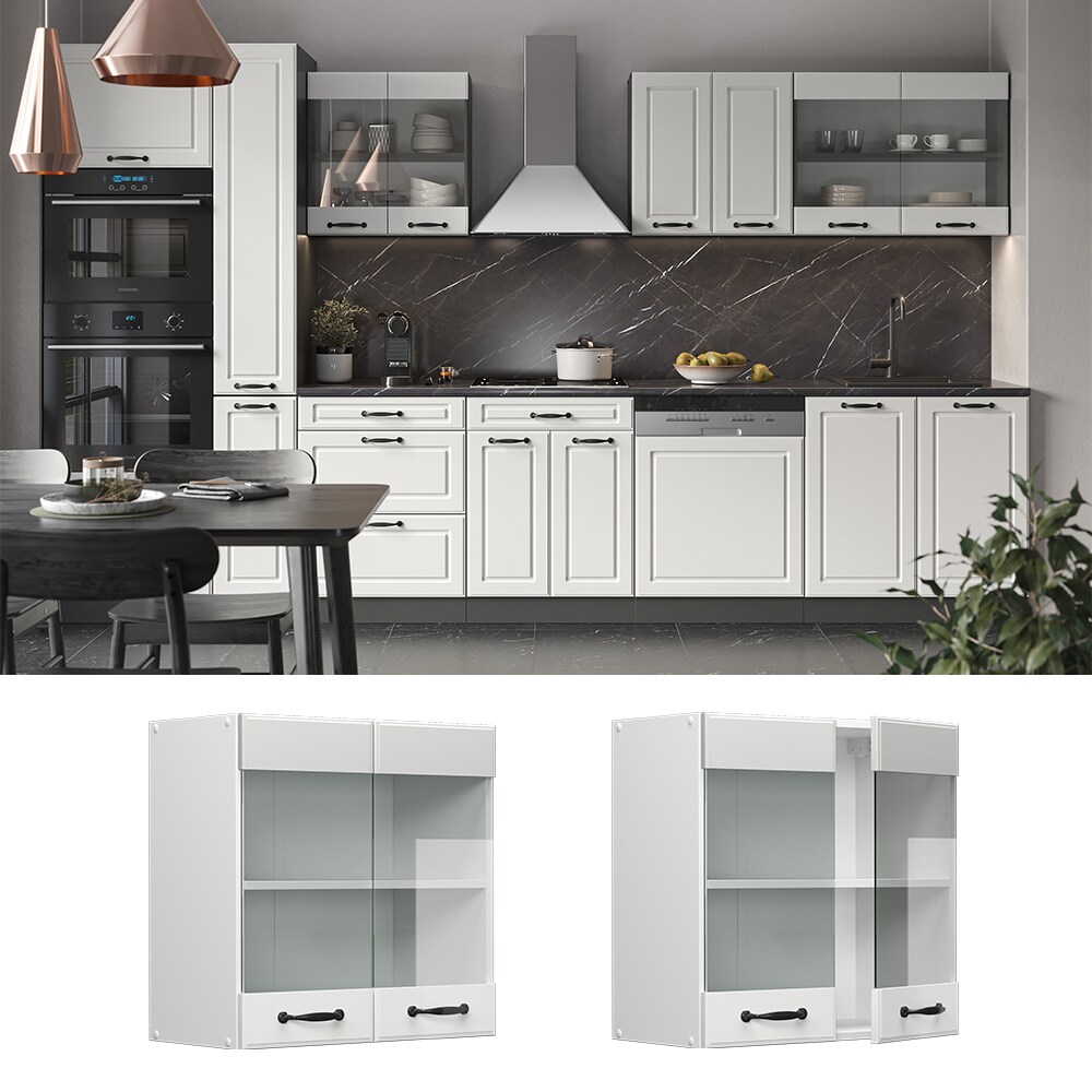 Vicco Hängeglasschrank Küchenschrank Küchenzeile R-Line Landhaus 60 cm Weiß Tür Fächer