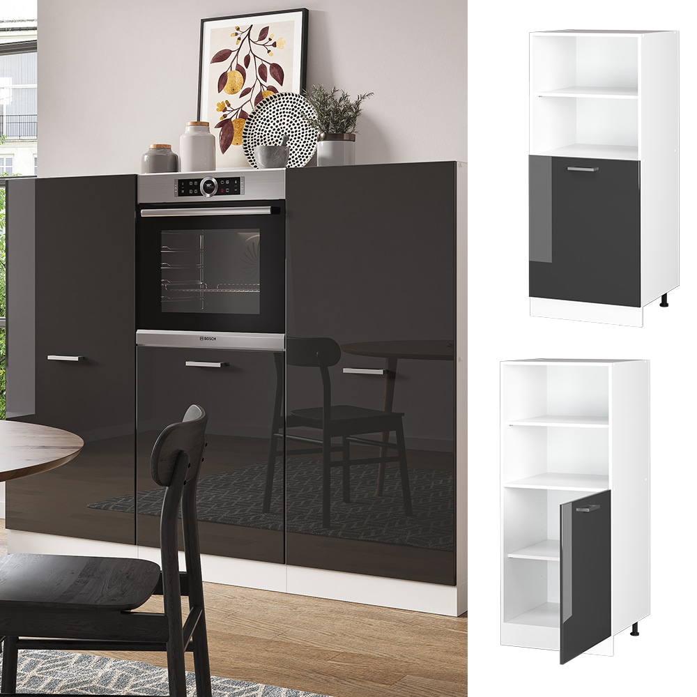 Vicco Backofenumbauschrank K&uuml;chenschrank K&uuml;chenzeile R-Line 60 cm Wei&szlig; Anthrazit kleine T&uuml;r Hochglanz - Bild 1