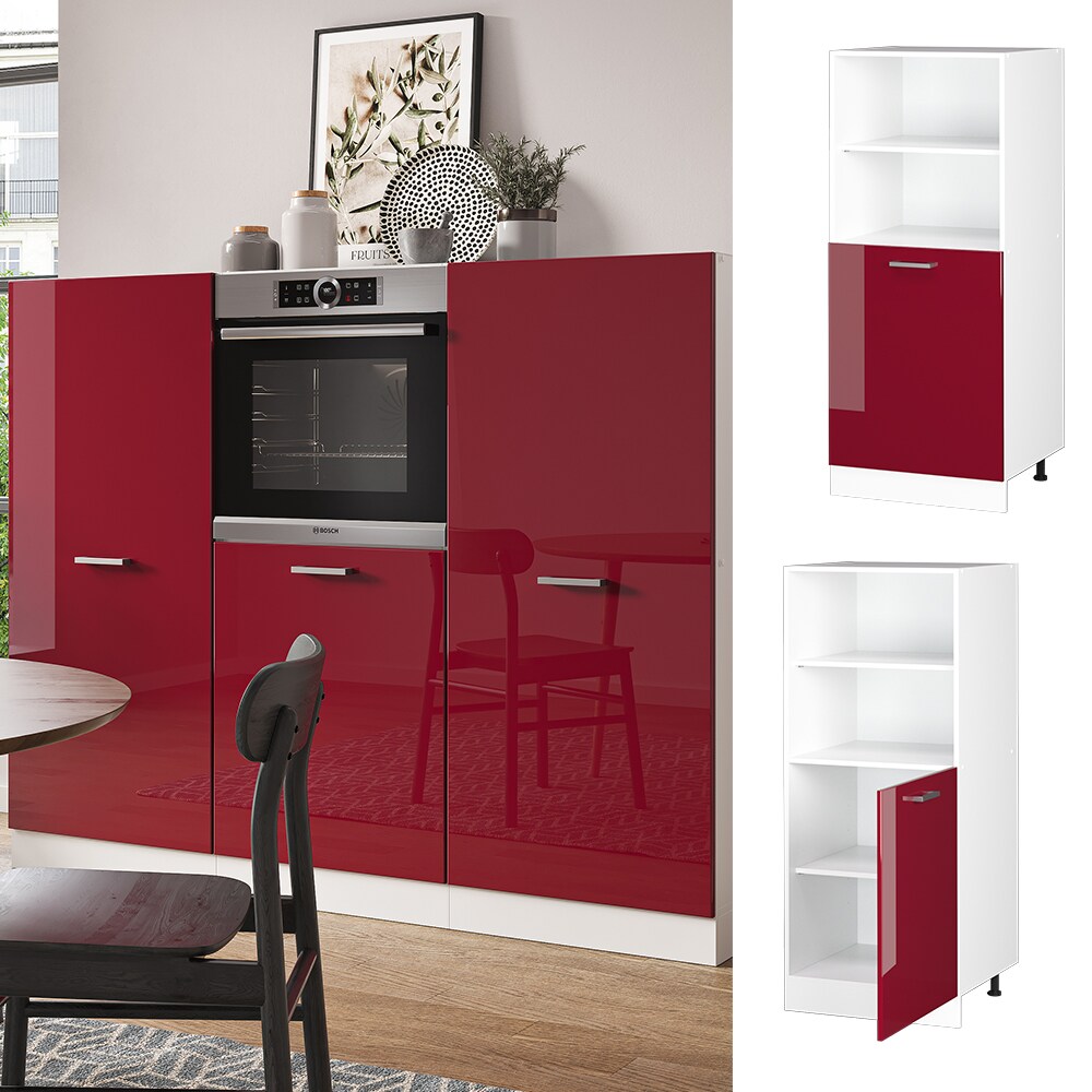 Vicco Backofenumbauschrank K&uuml;chenschrank K&uuml;chenzeile R-Line 60 cm Wei&szlig; Bordeaux kleine T&uuml;r Hochglanz - Bild 1