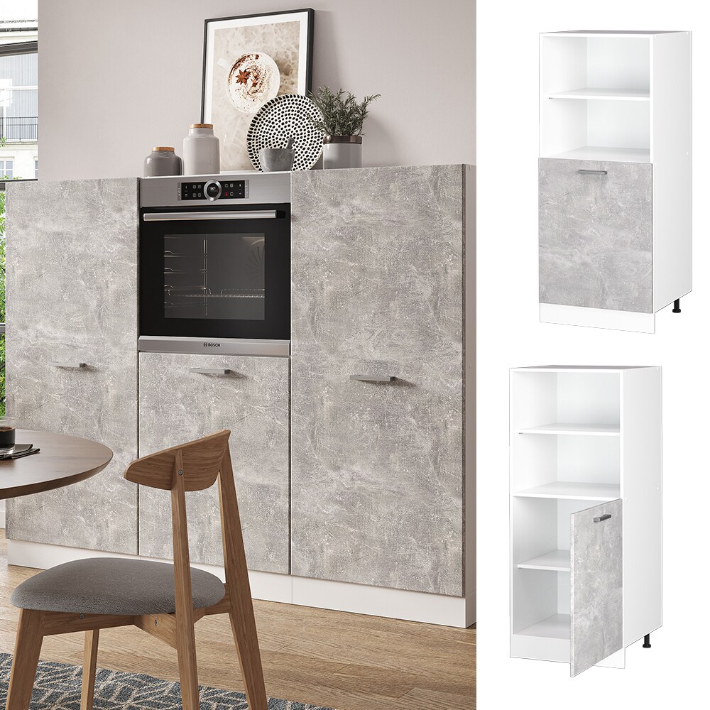 Vicco Backofenumbauschrank Küchenschrank Küchenzeile R-Line 60 cm Weiß Beton kleine Tür