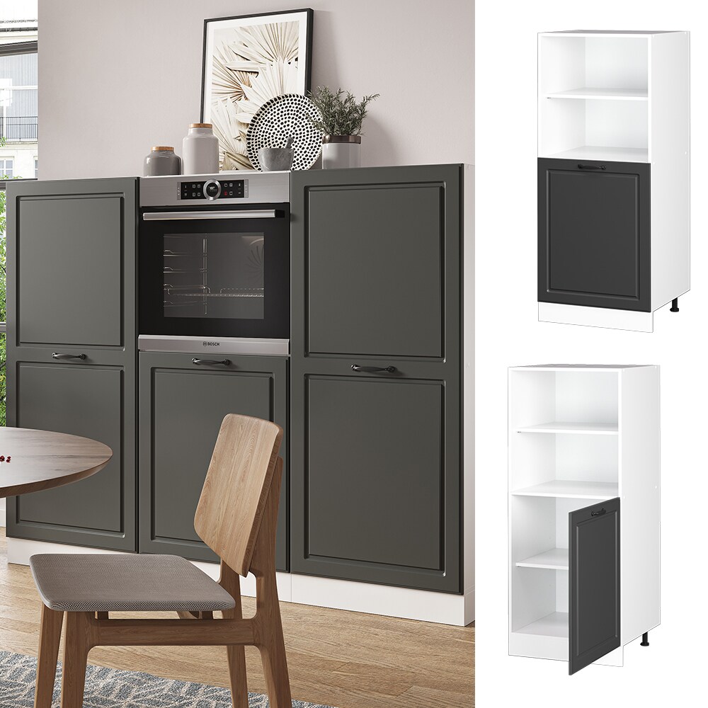 Vicco Backofenumbauschrank K&uuml;chenschrank K&uuml;chenzeile R-Line Landhaus 60 cm Wei&szlig; Anthrazit kleine T&uuml;r - Bild 1