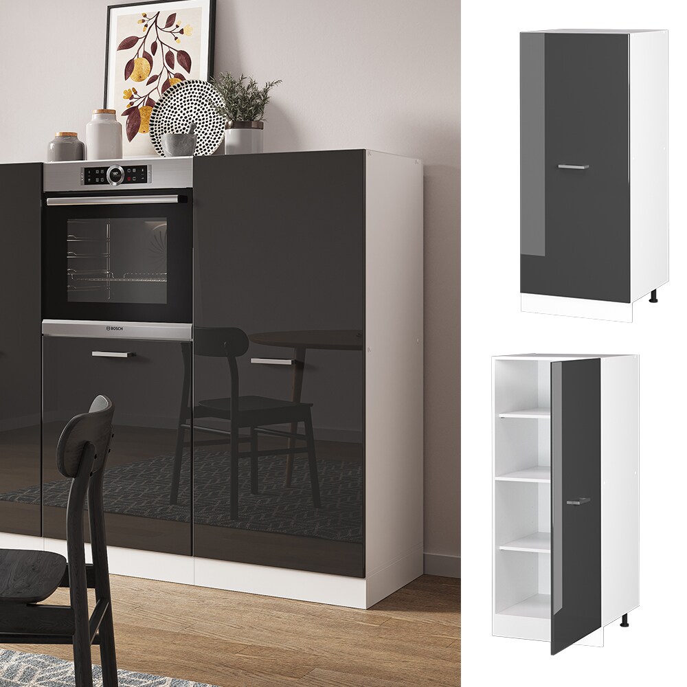 Vicco Backofenumbauschrank K&uuml;chenschrank K&uuml;chenzeile R-Line 60 cm Wei&szlig; Anthrazit gro&szlig;e T&uuml;r Hochglanz - Bild 1