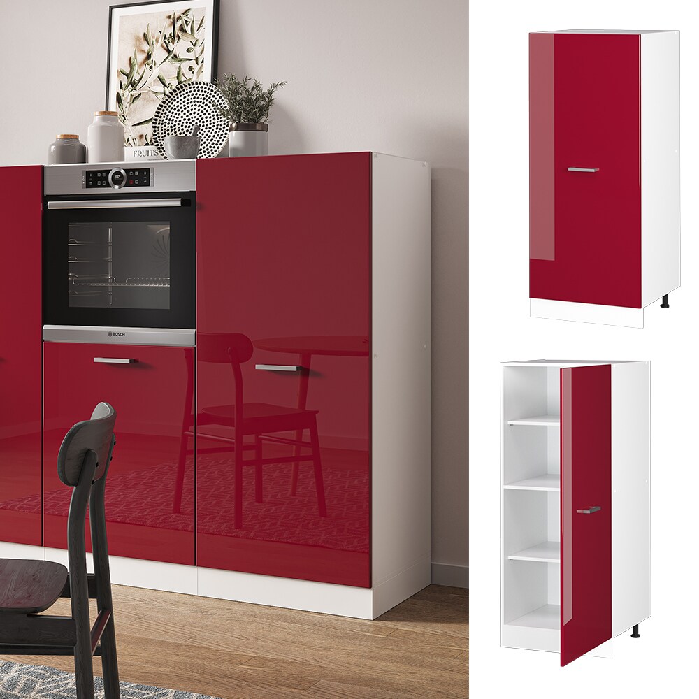Vicco Backofenumbauschrank Küchenschrank Küchenzeile R-Line 60 cm Weiß Bordeaux große Tür Hochglanz