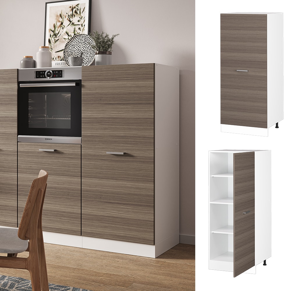 Vicco Backofenumbauschrank K&uuml;chenschrank K&uuml;chenzeile R-Line 60 cm Wei&szlig; Edelgrau gro&szlig;e T&uuml;r - Bild 1
