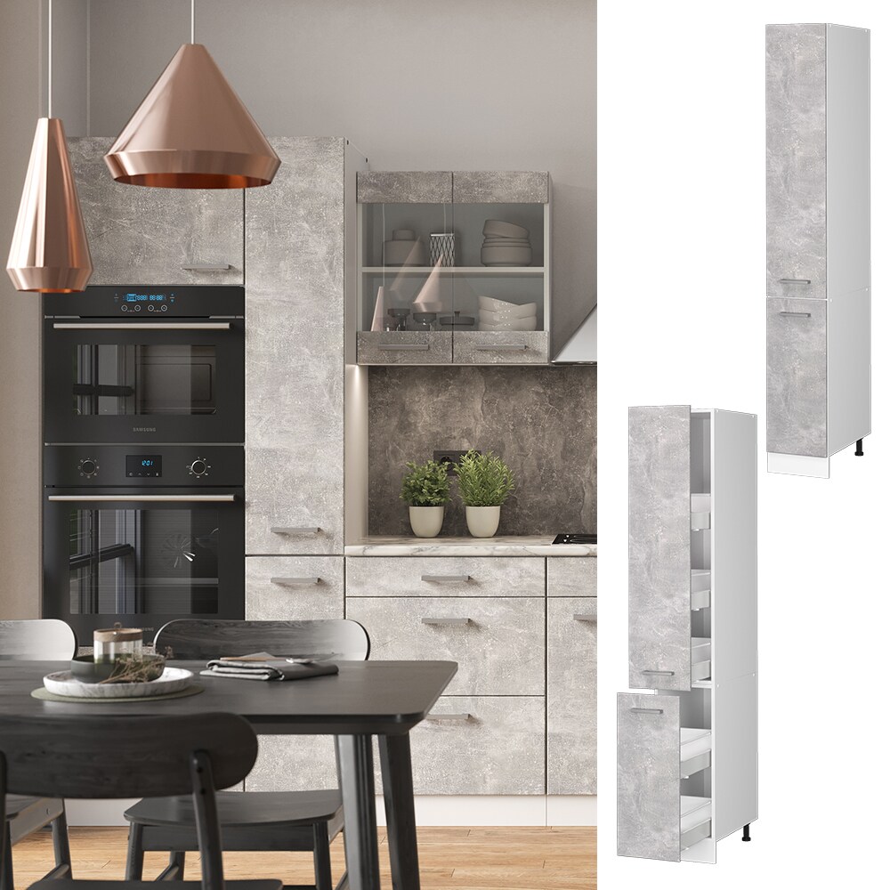 Vicco Apothekerhochschrank Küchenschrank Küchenzeile R-Line 30 cm Weiß Beton