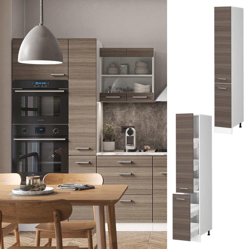 Vicco Apothekerhochschrank K&uuml;chenschrank K&uuml;chenzeile R-Line 30 cm Wei&szlig; Edelgrau - Bild 1