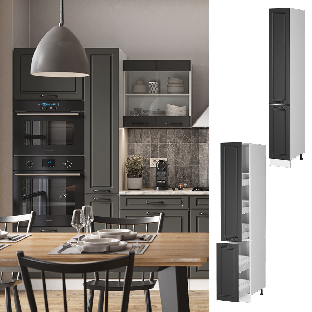 Vicco Apothekerhochschrank K&uuml;chenschrank K&uuml;chenzeile R-Line Landhaus 30 cm Wei&szlig; Anthrazit - Bild 1